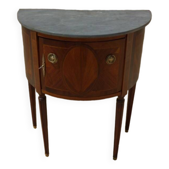 Console-commode demi lune ancienne de fabrication fils d’alfred wimphen en marqueterie 2 tiroirs de