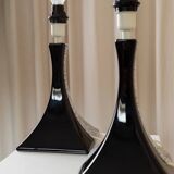 Pair of Handmade Ceramic Lamps in Black and White, 1980s Memphis-Style Italian Retro Bedside Lights