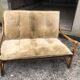2-seater rattan sofa with vintage velvet cushions from the 70s