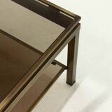 Two Tier Brass and Smoked Glass Coffee Table 1970s