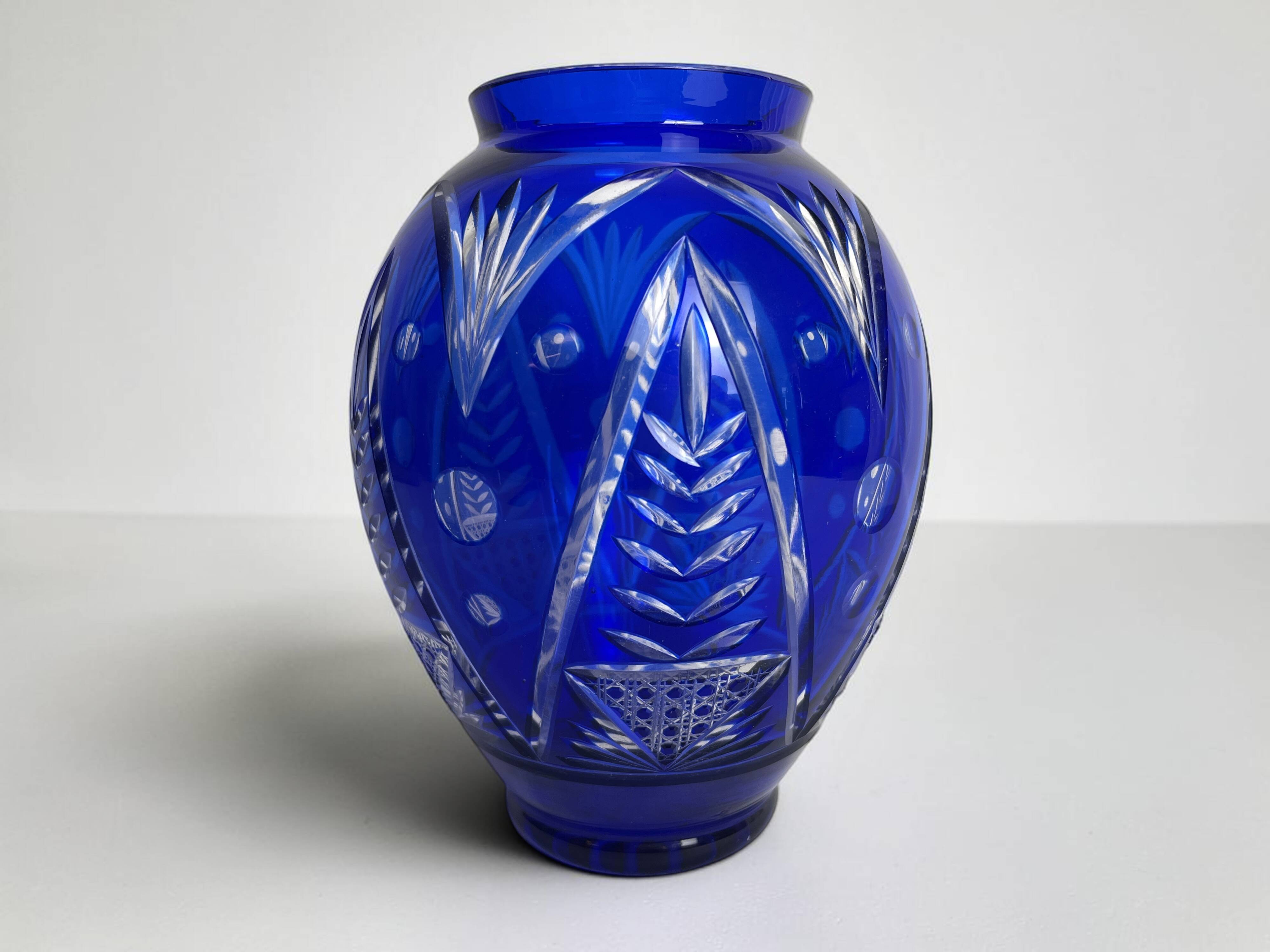 Cobalt blue Bohemian crystal vase from the 20th century.