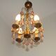 French Vintage 4 Light Metal Cage Chandelier with Bead Swag and Pink Murano Drops