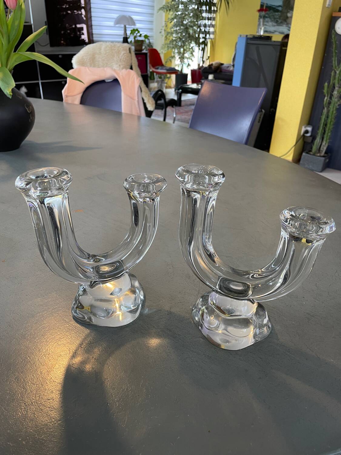 Paire de chandeliers Cristal de Vannes, collection « Le Chatel »