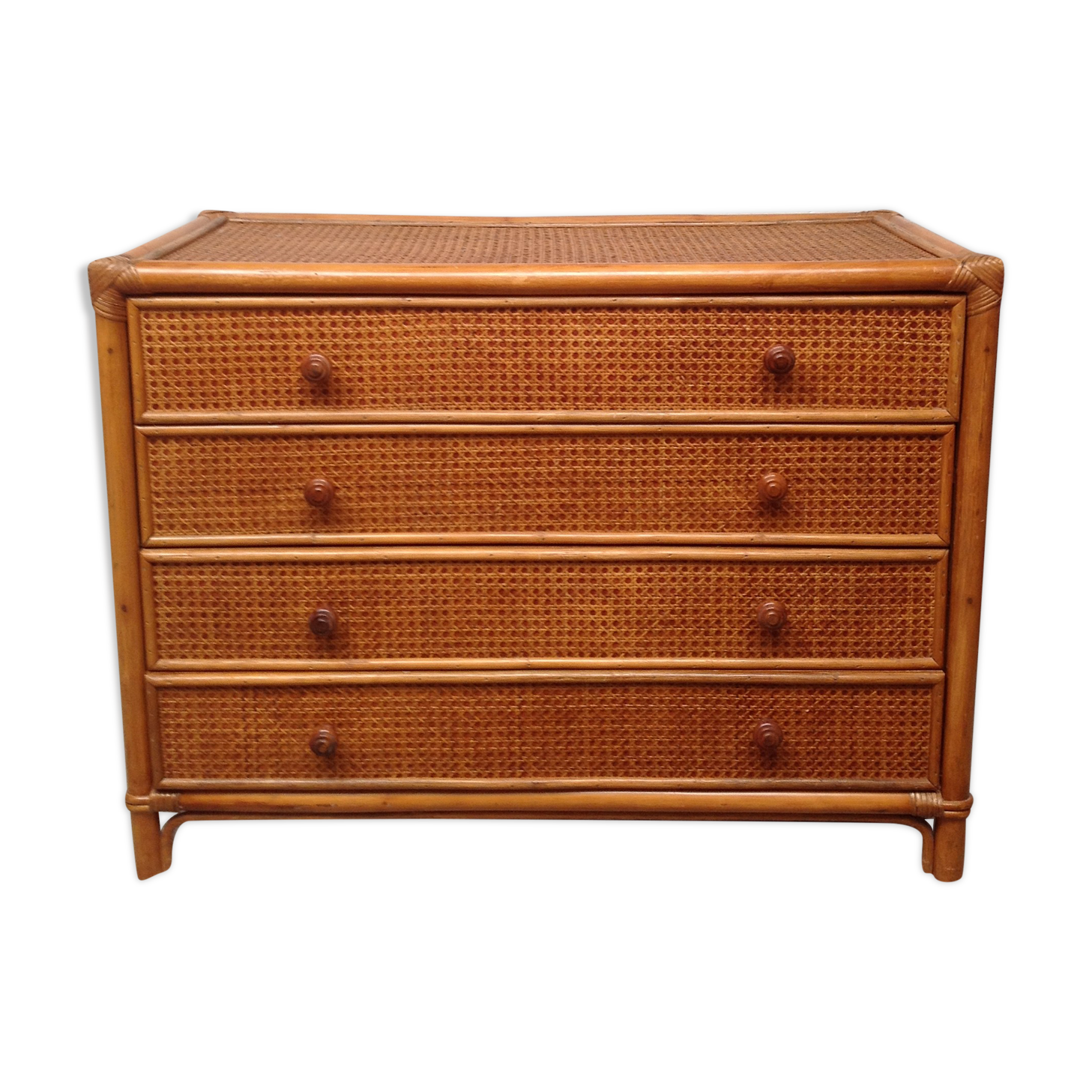 Commode  bambou et cannage rotin