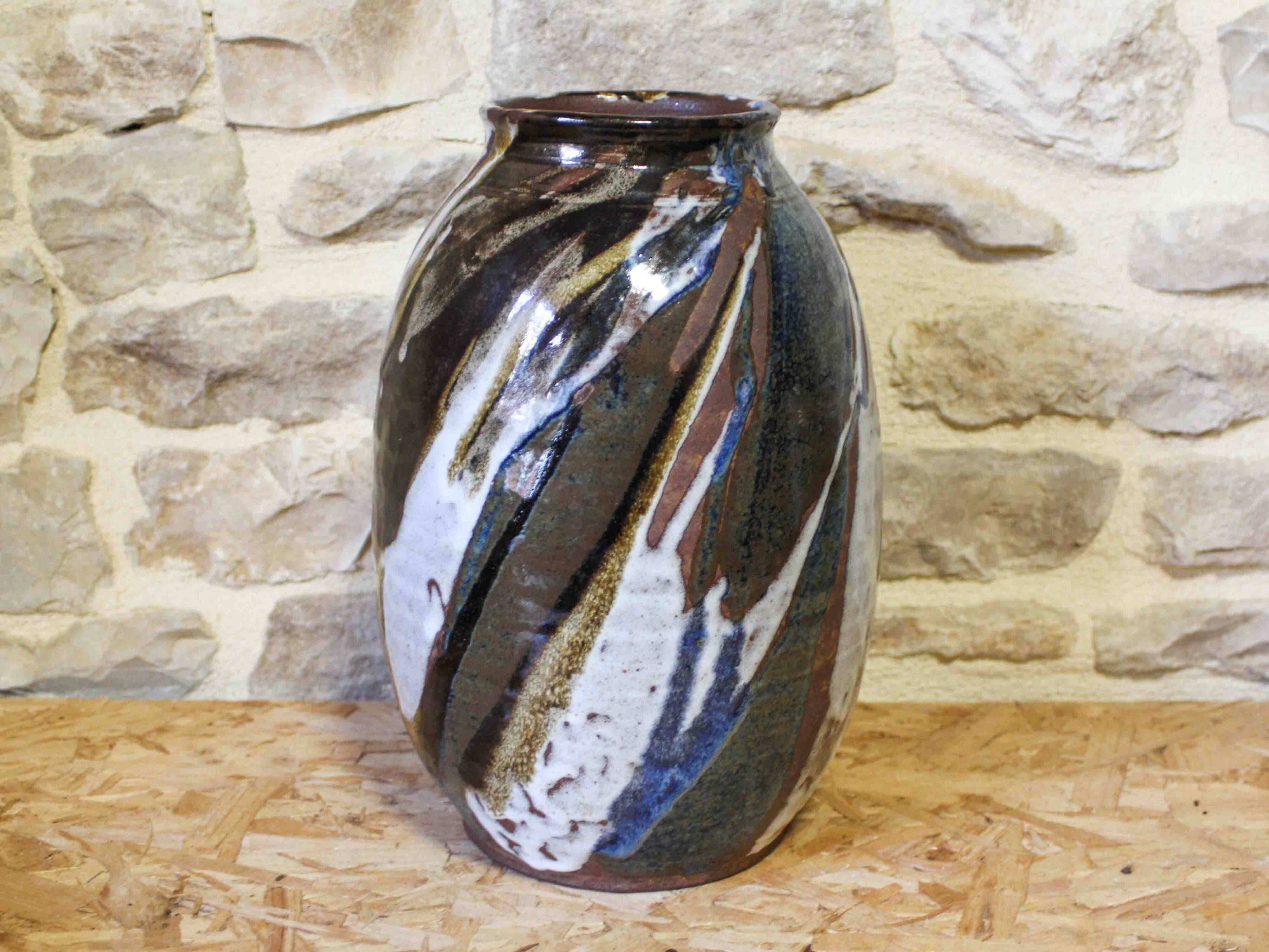 Large glazed stoneware vase signed