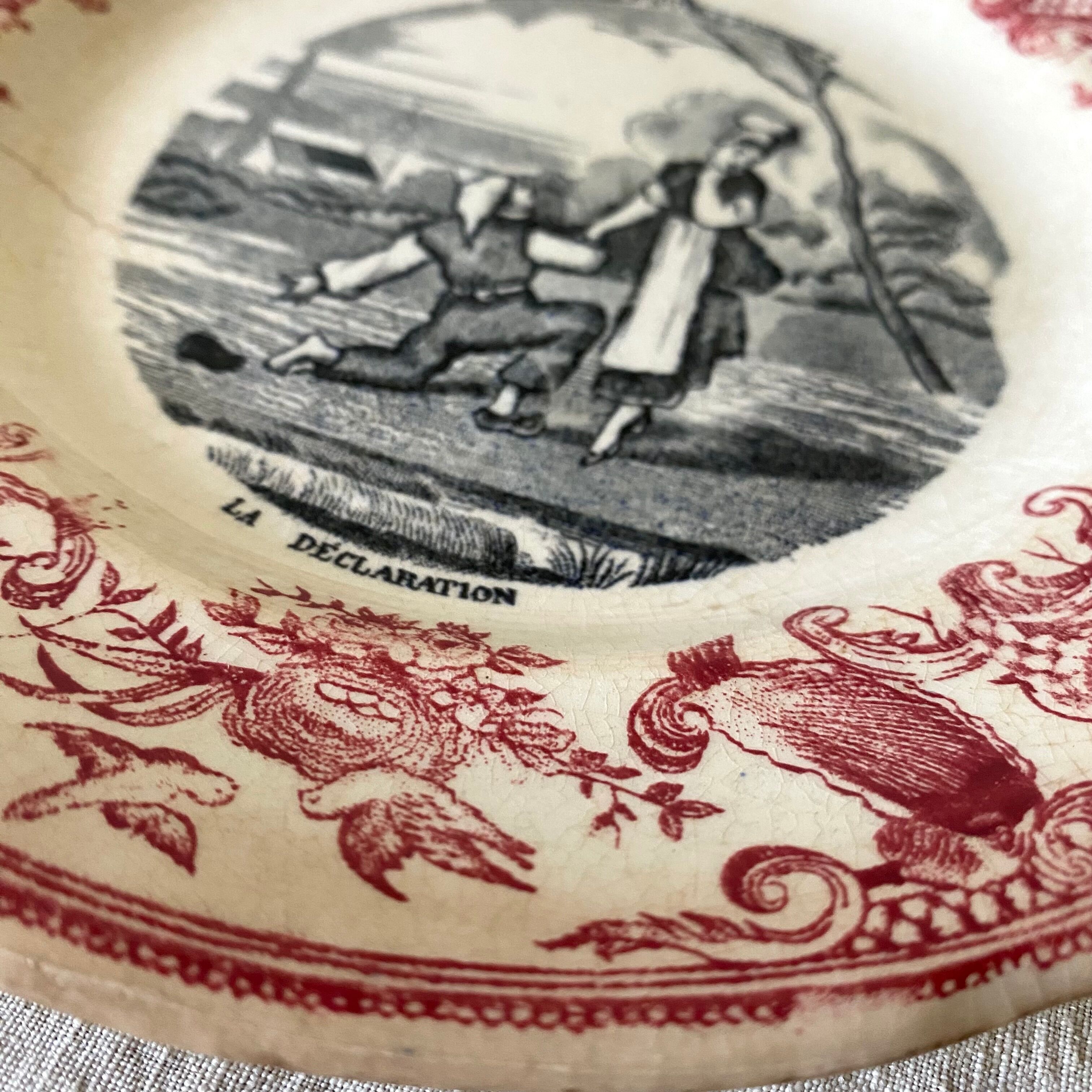 Old talking plates Gien "a wedding in the countryside"