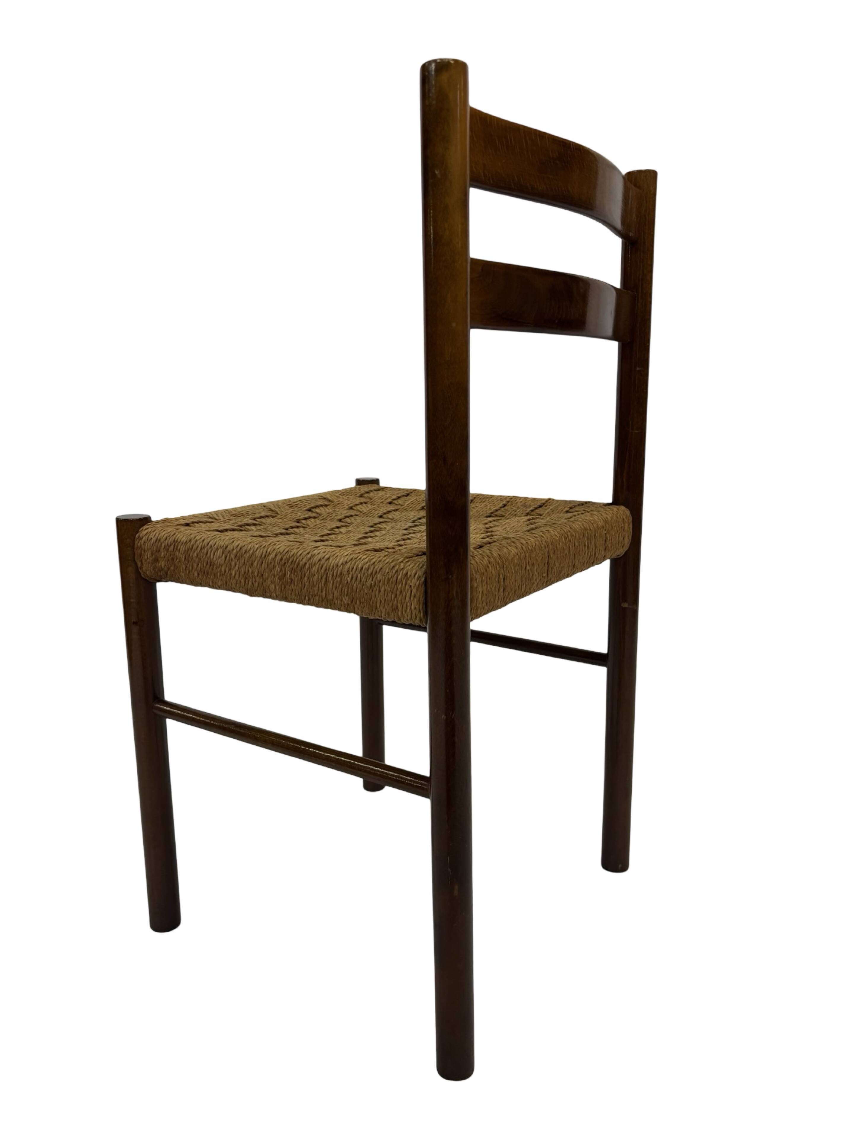 Vintage chair from the 70s minimalist design in wood and paper cord