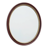 French Burgundy Lacquered Oval Mirror with Gilt Inner Edge, circa 1920