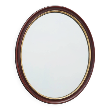 Miroir ovale laqué de Bourgogne, avec bord intérieur doré, vers 1920