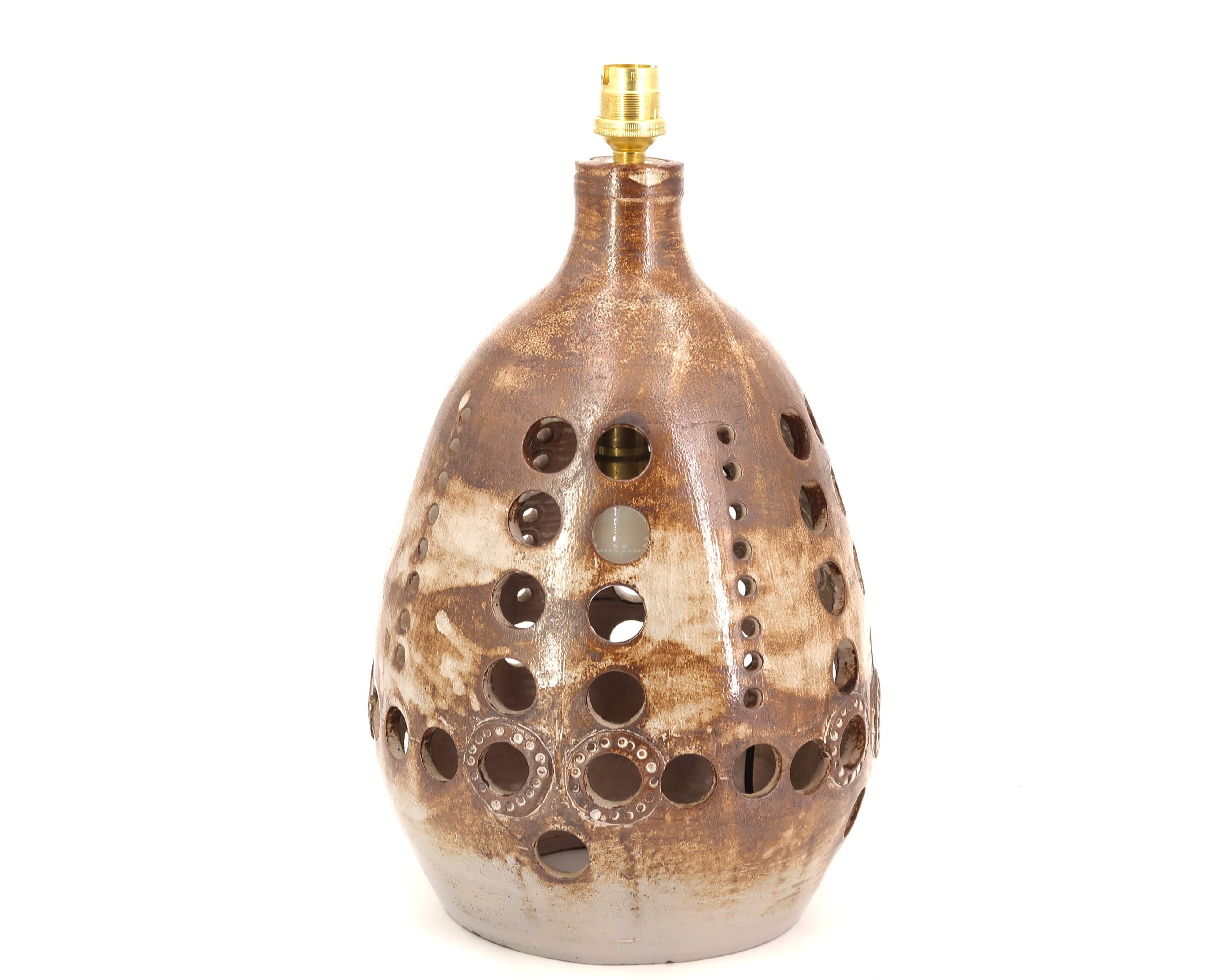 Large brown ceramic lamp signed, 1970s