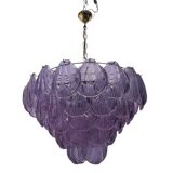 Large Retro Shell Glass Lavender Blue Chandelier