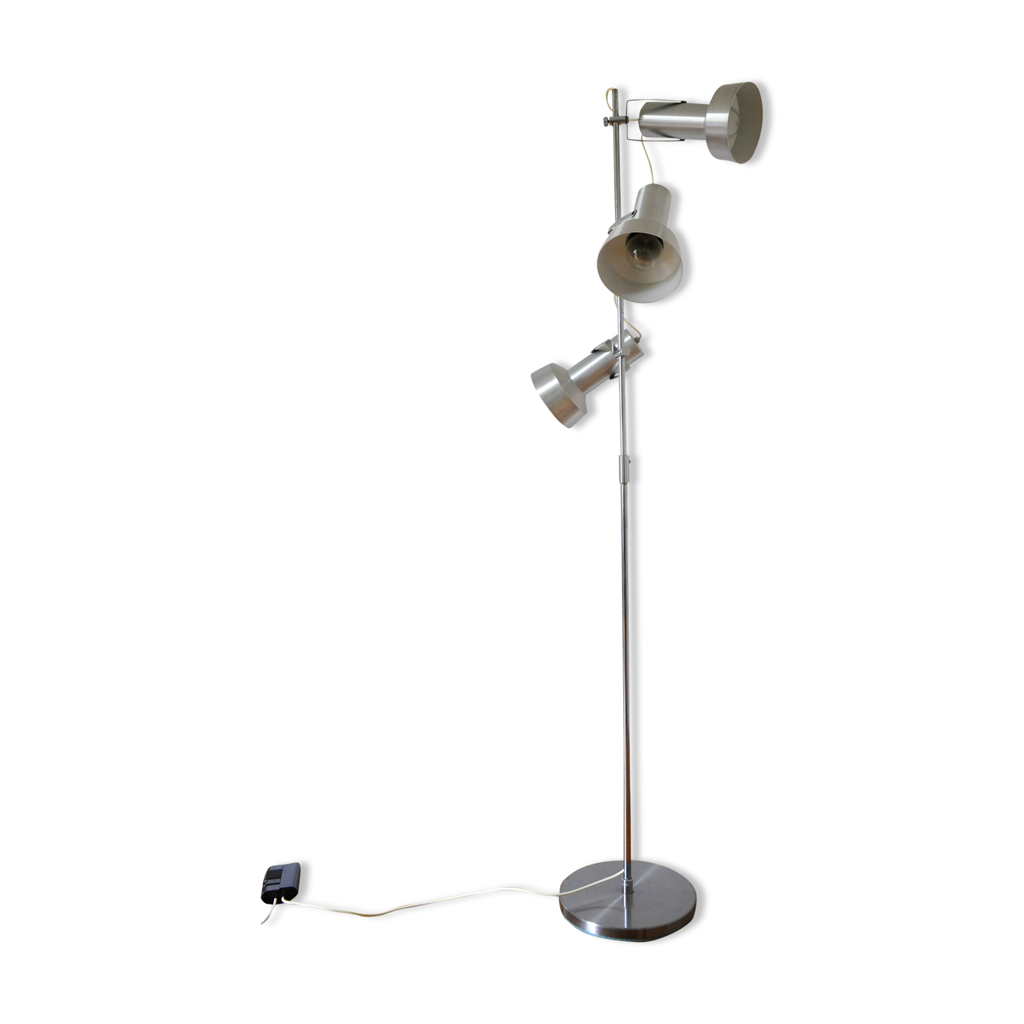 Floor lamp 3 brushed aluminum spots dating from the 70s_ Space Age