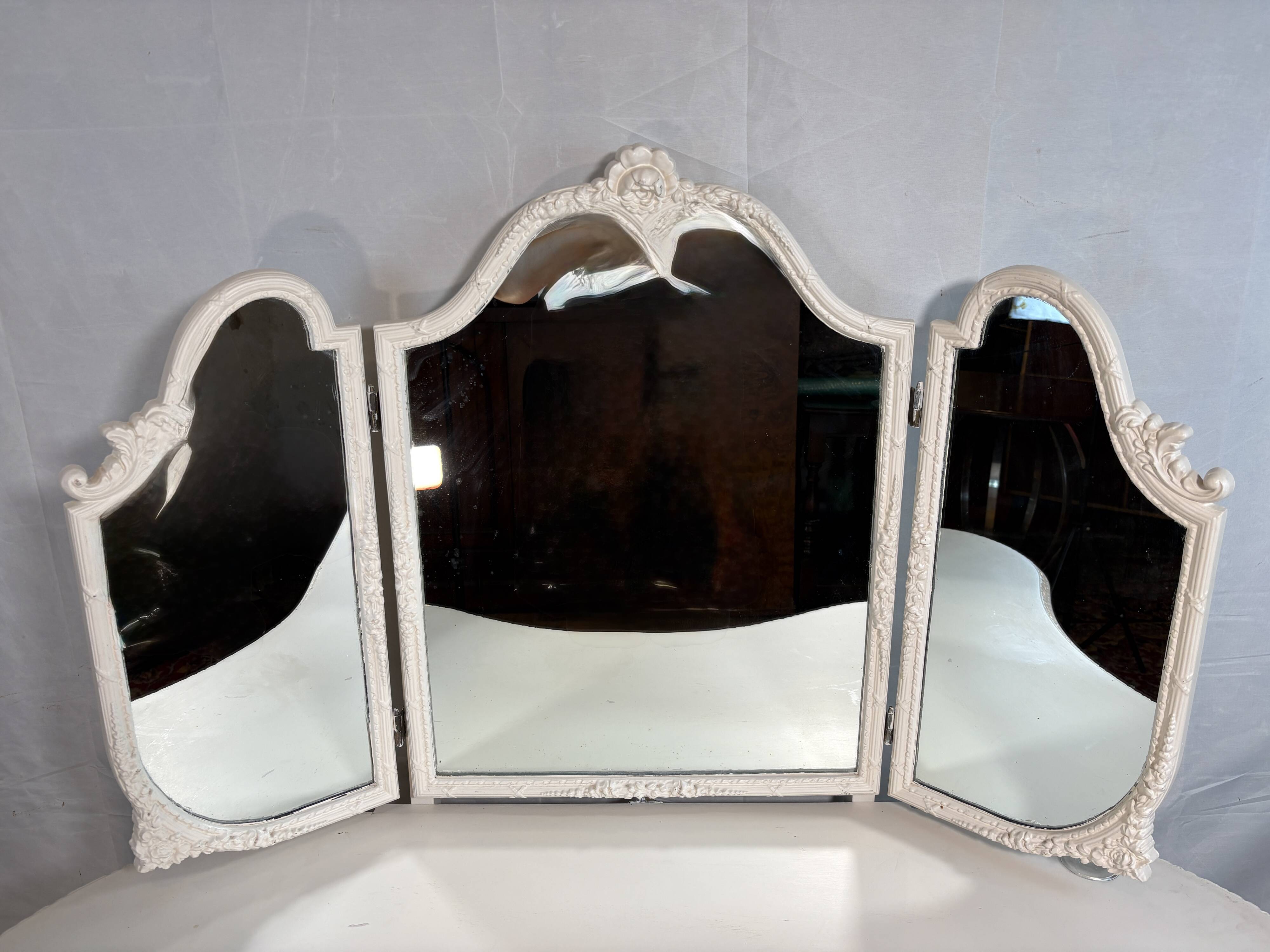 Vintage French Louis XV Style Olympus Dressing Table – Triple Mirror Vanity