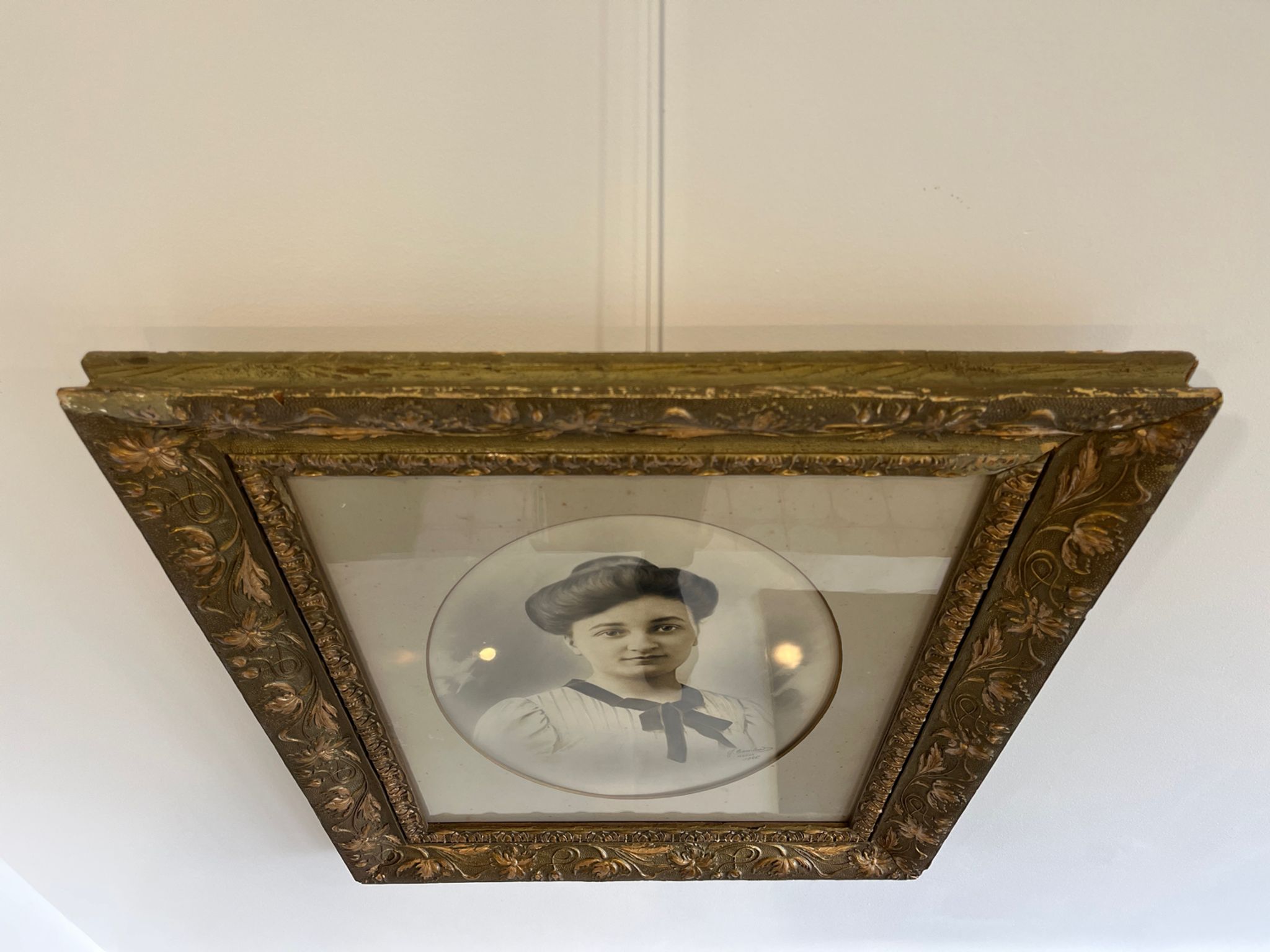 Portrait young woman photo 1926 in 1900 art nouveau frame
