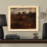Tableau paysage bucolique scène pastorale du 18ème siècle