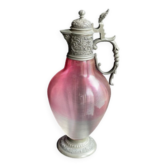 Ewer on pedestal in bohemian crystal and tin nineteenth
