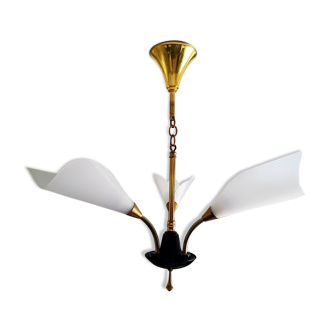 Lustre 3 feux années 50-60 abat jour perspex