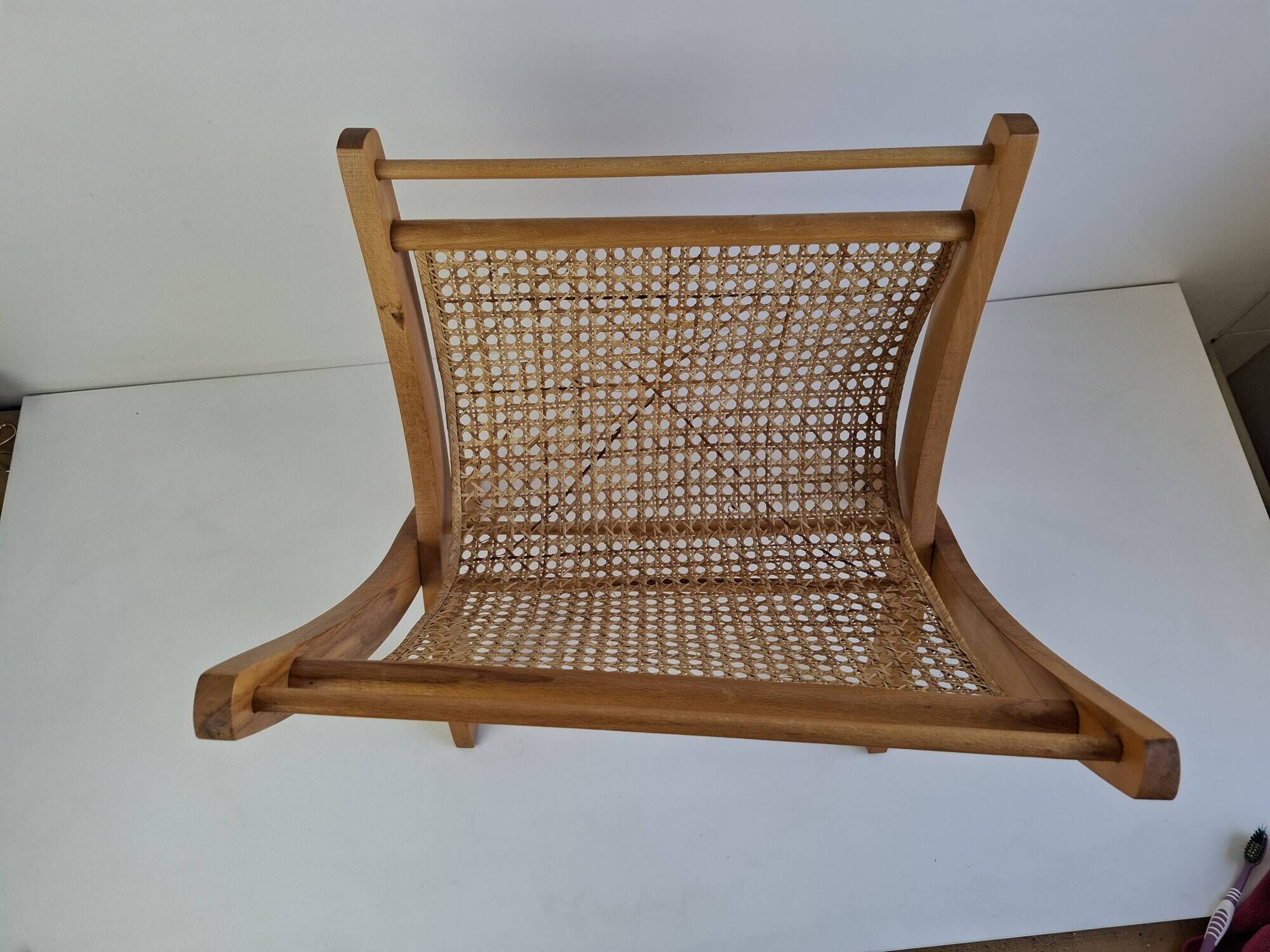 Vintage Mid-Century Wooden and Rattan Folding Magazine Rack, Czechoslovakia