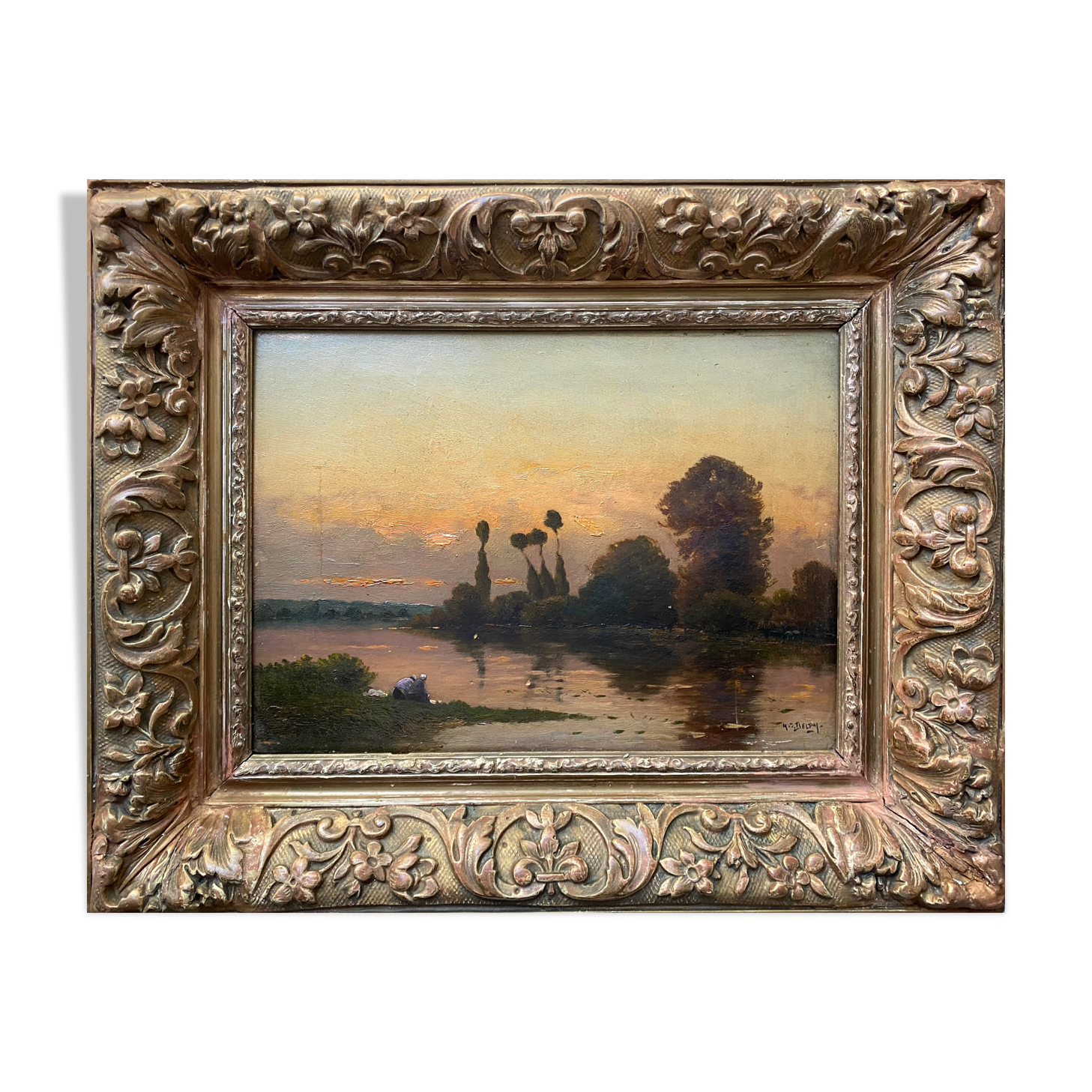 Table HSP "Crepuscular landscape" H.C. Delpy 1842-1910 ec. Barbizon