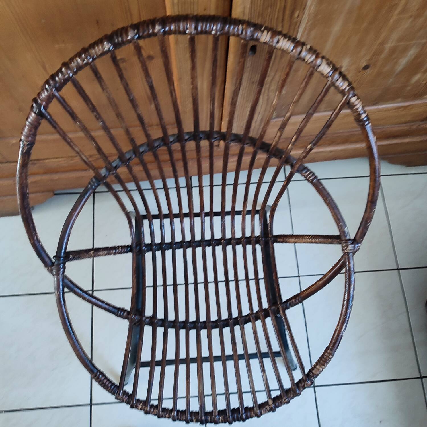 Rattan and metal shell armchair