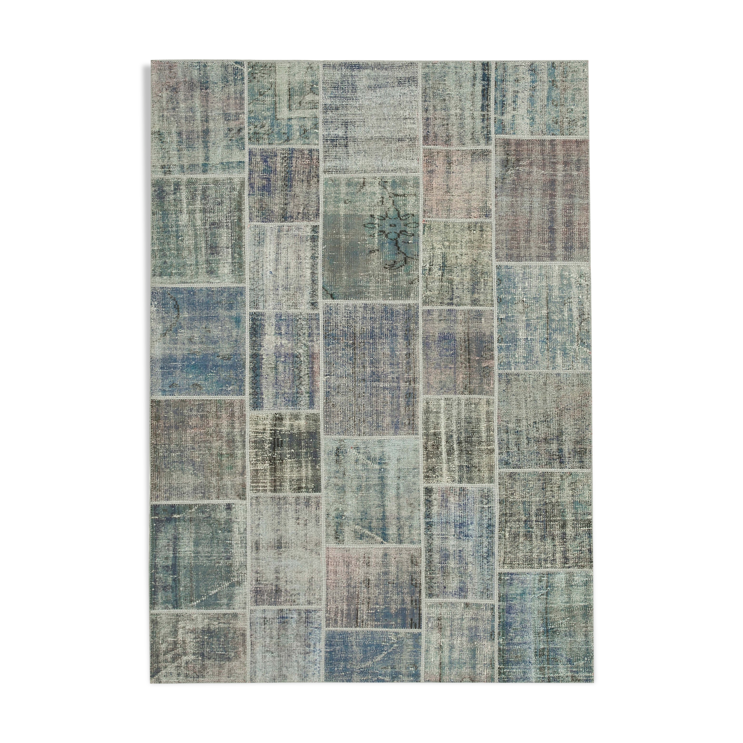 Hand-knotted oriental overdyed 173 cm x 242 cm grey patchwork carpet