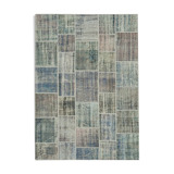 Hand-knotted oriental overdyed 173 cm x 242 cm grey patchwork carpet