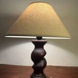 Solid turned wood foot lamp with lampshade