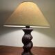 Solid turned wood foot lamp with lampshade