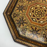 Plateau de service hexagonal en bois décoré de marqueterie marocaine Maroc