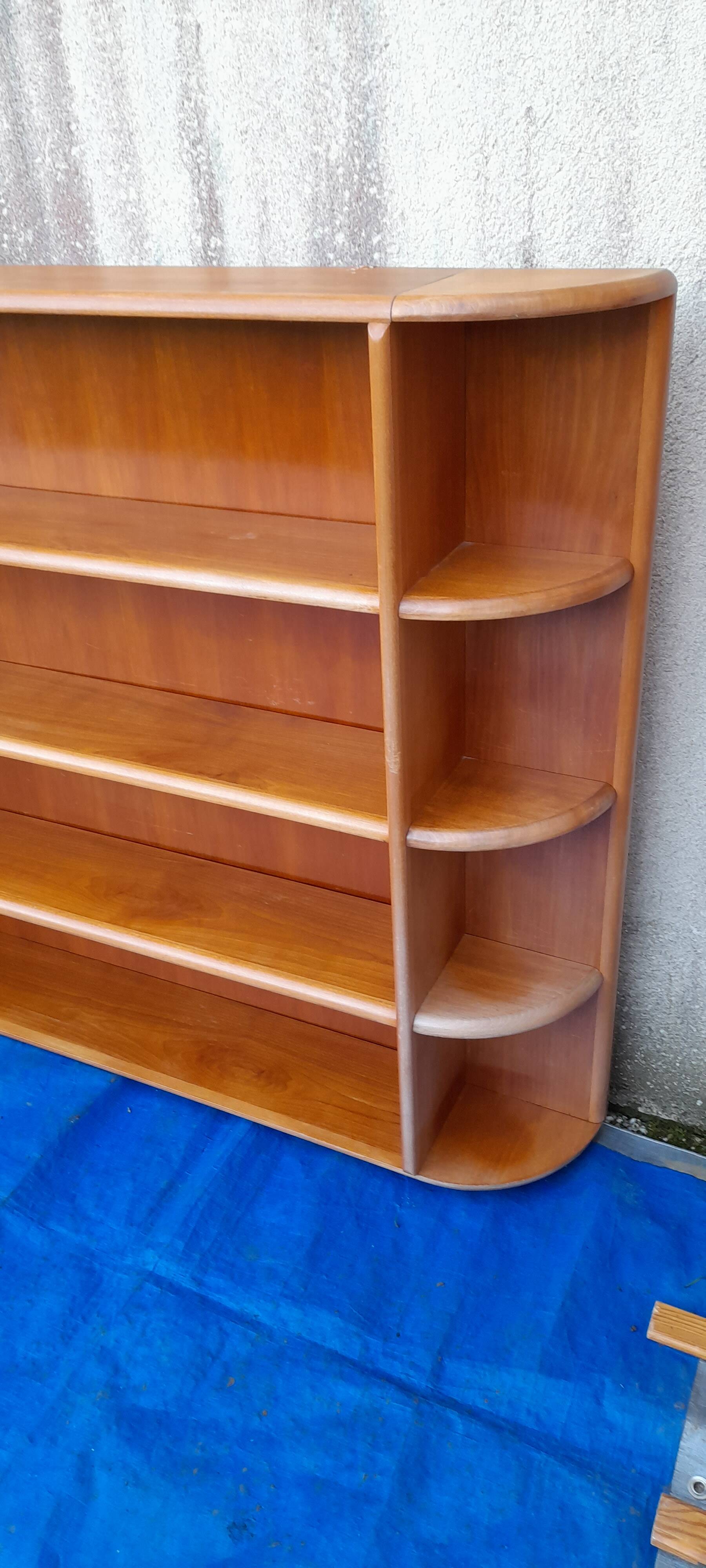 Scandinavian wall shelf in teak veneer L 229 cm