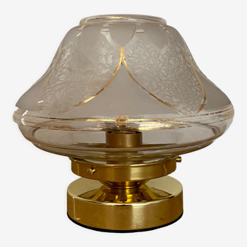 Lampe à poser globe vintage art déco en verre blanc et doré