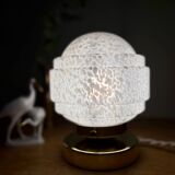 Vintage globe table lamp in white Clichy glass