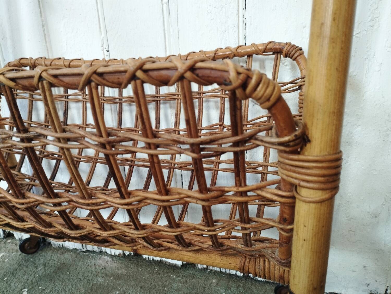 Vintage rattan and bamboo magazine rack