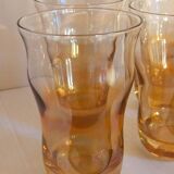 Four iridescent honey blown glass glasses