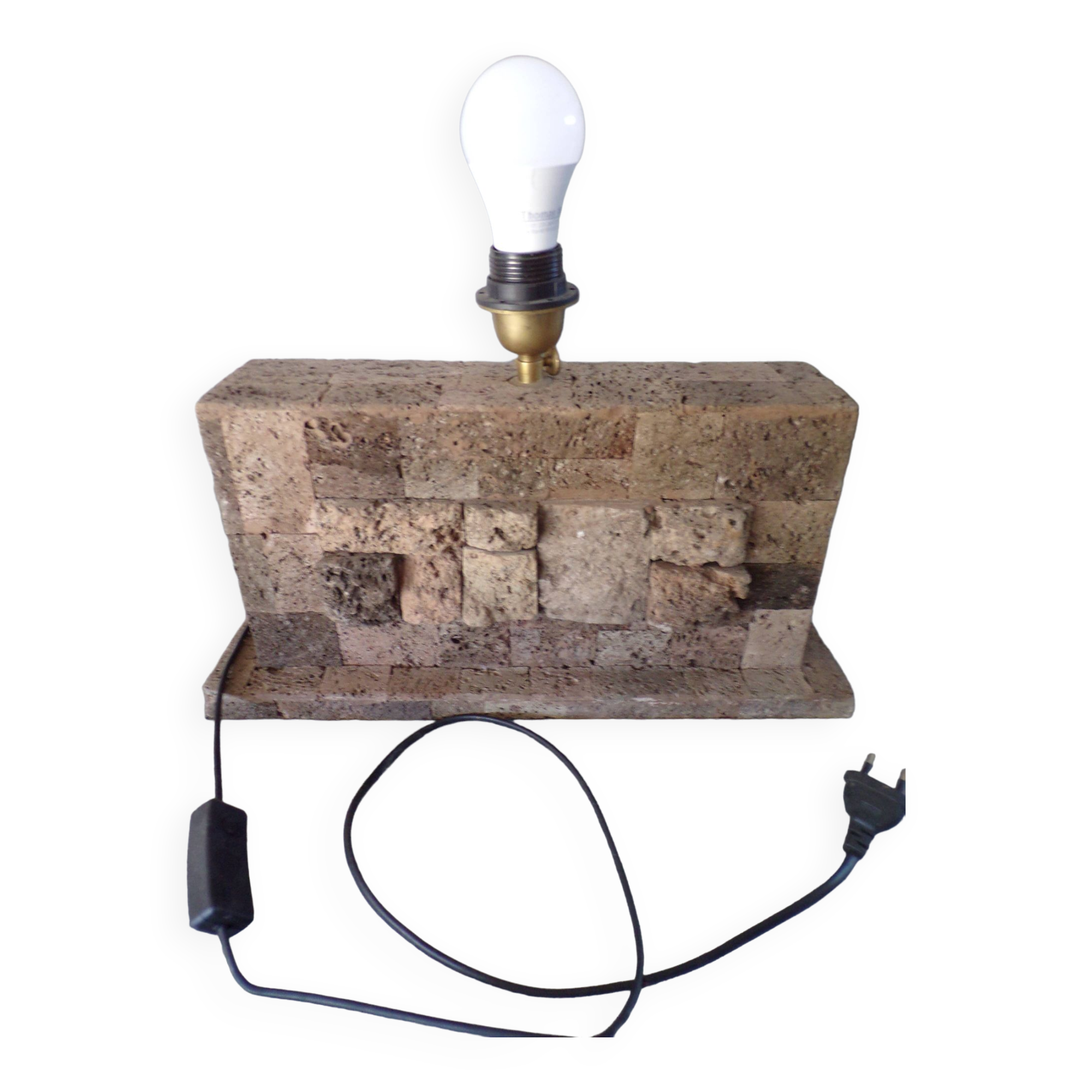 Rectangular living room lamp base in lava stone with relief decoration
