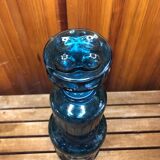 Ancienne bouteille verre moulé bleu + bouchon vintage