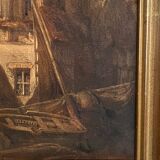 Framed 19th century watercolor representing a view of a fishing port