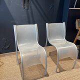 Pair of fpe chairs by ron arad for kartell translucent gray italy