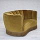 1960s, Danish 2-seater "Banan" sofa, green furniture velour, oak wood.
