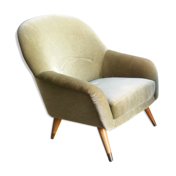 Fauteuil danois club organique années 50 vert tendre glacé