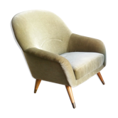 Fauteuil danois club organique années 50 vert tendre glacé