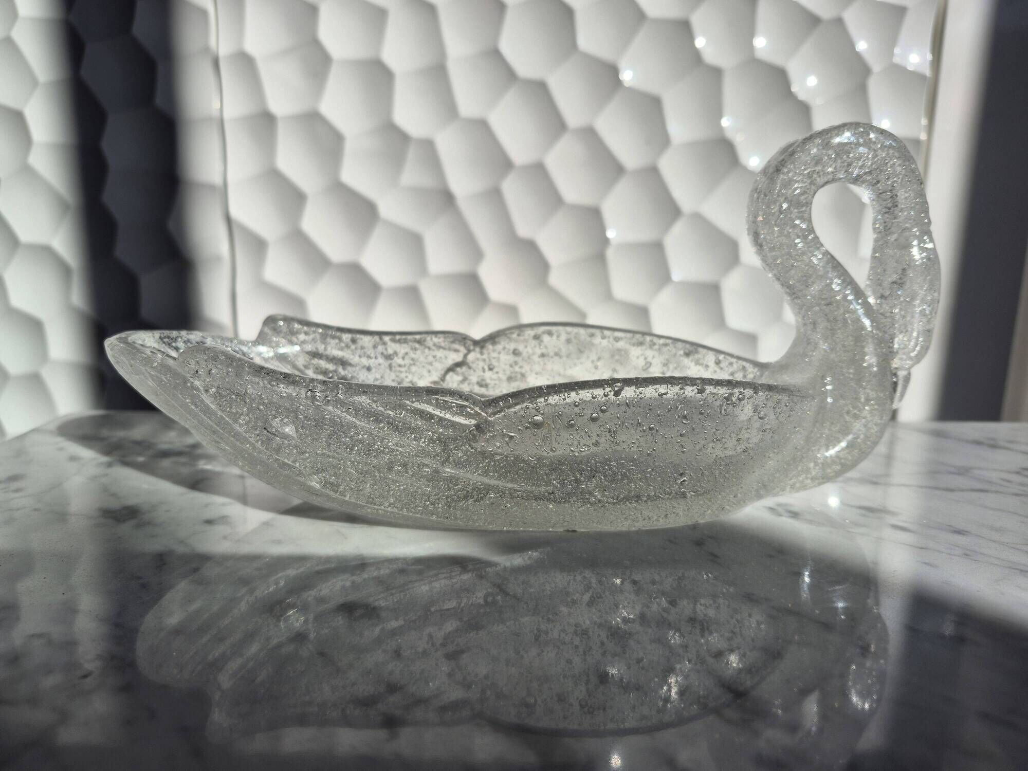 Vide-poche cygne vintage en verre bullé texturé – Coupe centre de table