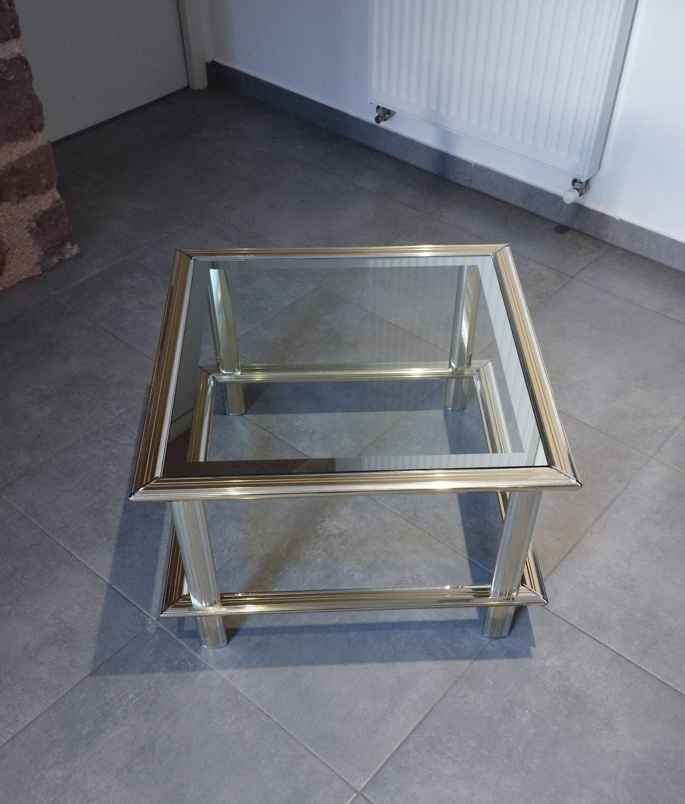 Vintage coffee table 1960s/1970s chrome and gold - Lancel house