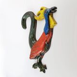 Vintage Ceramic plaquette of a colorful Rooster signed A. Dandoy, Belgium 1
