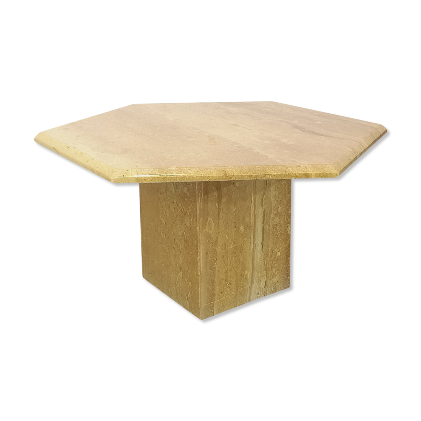 Vintage travertine hexagonal coffee table from the 70s 80s