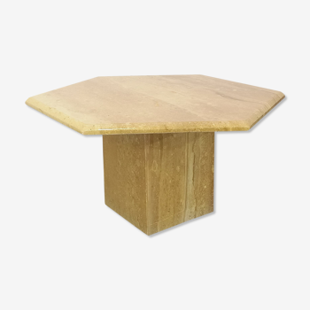 Table basse hexagonale vintage en travertin des années 70-80