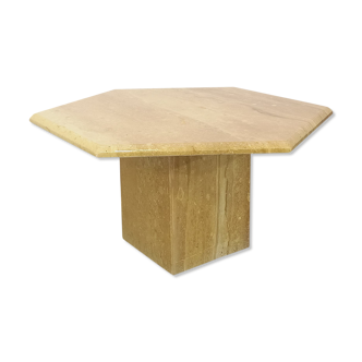 Table basse hexagonale vintage en travertin des années 70-80
