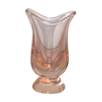 Vase vintage années 60/70 en verre teinté rose