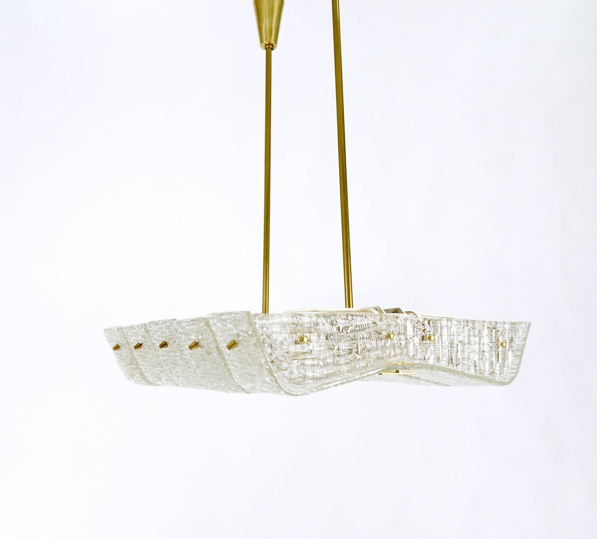 J.T. Kalmar enormous brass and textured glass chandelier, Austria, 1950s