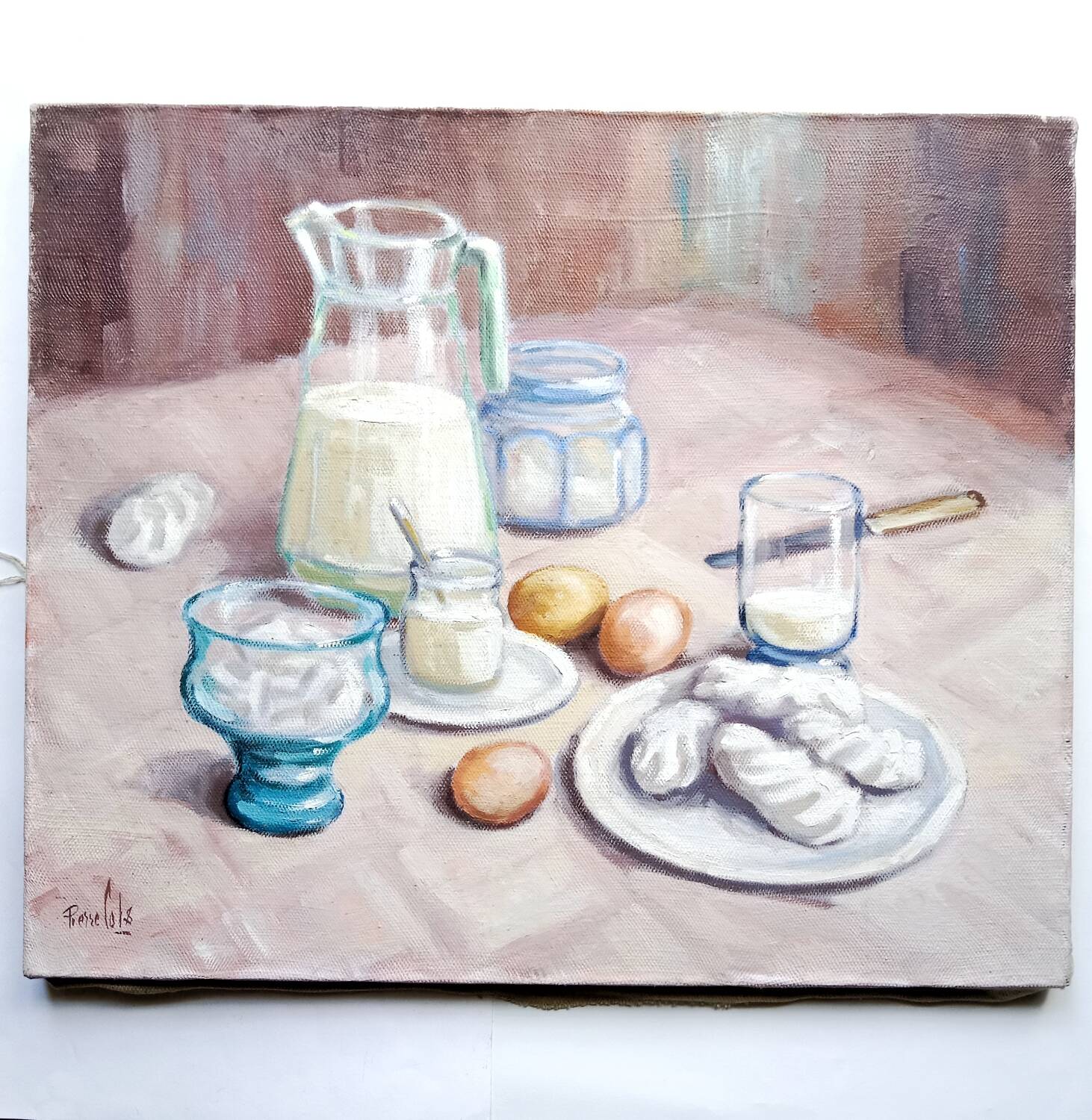Still Life Painting Meringues Canvas signed Pierre Cols